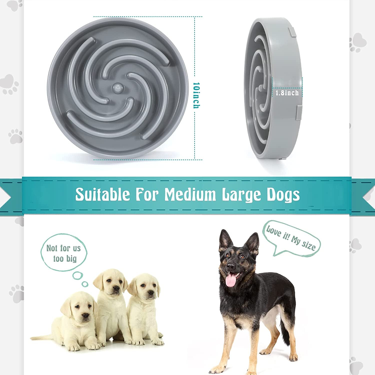 WHIPPY Slow Eating Dog Bowl – Eco-Friendly Non-Slip Pet Puzzle Feeder for Medium & Large Breed Dogs, Interactive Bloat Stop Dog Food Bowl for Choking & Gulping Prevention