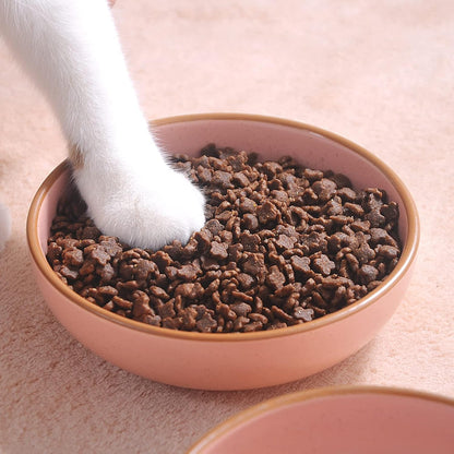 Howise Ceramic Cat Bowls Set of 3 – 5.19" Shallow Cat Dishes for Food and Water, Cute Pet Feeding Bowls for Cats and Puppies, Matte Pink