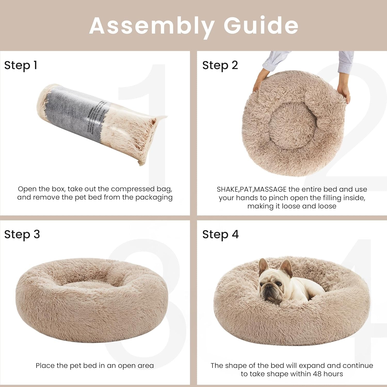 Calming Dog & Cat Bed, Donut round Bed, Fluffy Warming Bed for Small or Medium pets.