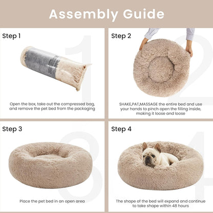 Calming Dog & Cat Bed, Donut round Bed, Fluffy Warming Bed for Small or Medium pets.