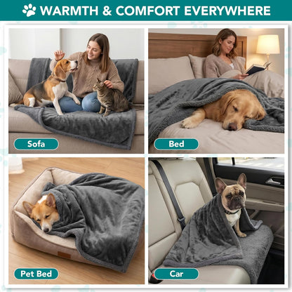 Dog Blanket for dog and cats small or big, Soft Sherpa Fleece Pet Blanket Throw, Reversible Plush Couch Cover Protector Crate Carrier Chair Machine Washable