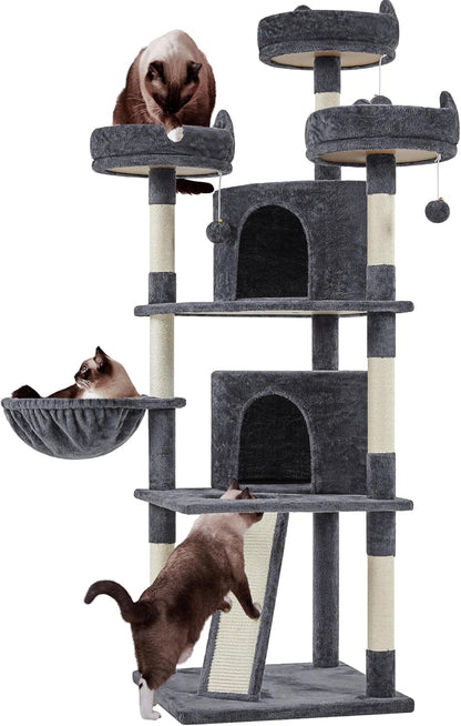 Yaheetech 68.5-in Luxury Cat Tree House – Heavy Duty Multi-Tier Activity Center for Large Cats, Extra Large Condo, Cozy Hammock & Sisal Scratching Posts