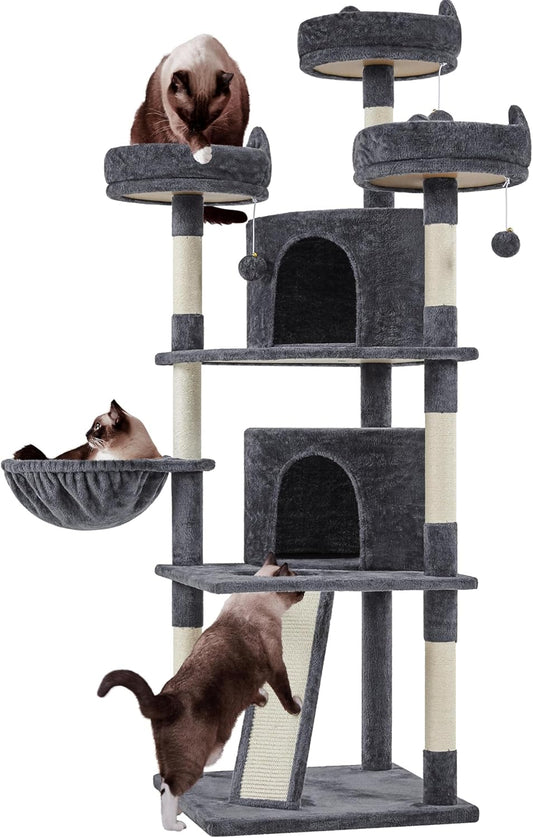 Yaheetech 68.5-in Luxury Cat Tree House – Heavy Duty Multi-Tier Activity Center for Large Cats, Extra Large Condo, Cozy Hammock & Sisal Scratching Posts