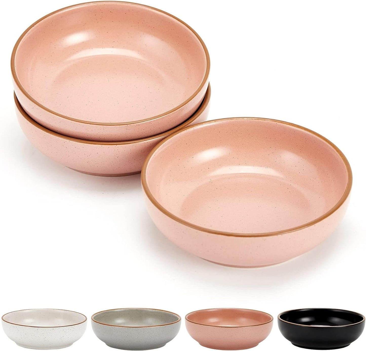 Howise Ceramic Cat Bowls Set of 3 – 5.19" Shallow Cat Dishes for Food and Water, Cute Pet Feeding Bowls for Cats and Puppies, Matte Pink