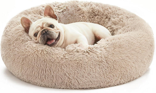 Calming Dog & Cat Bed, Donut round Bed, Fluffy Warming Bed for Small or Medium pets.