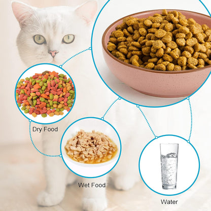 Howise Ceramic Cat Bowls Set of 3 – 5.19" Shallow Cat Dishes for Food and Water, Cute Pet Feeding Bowls for Cats and Puppies, Matte Pink