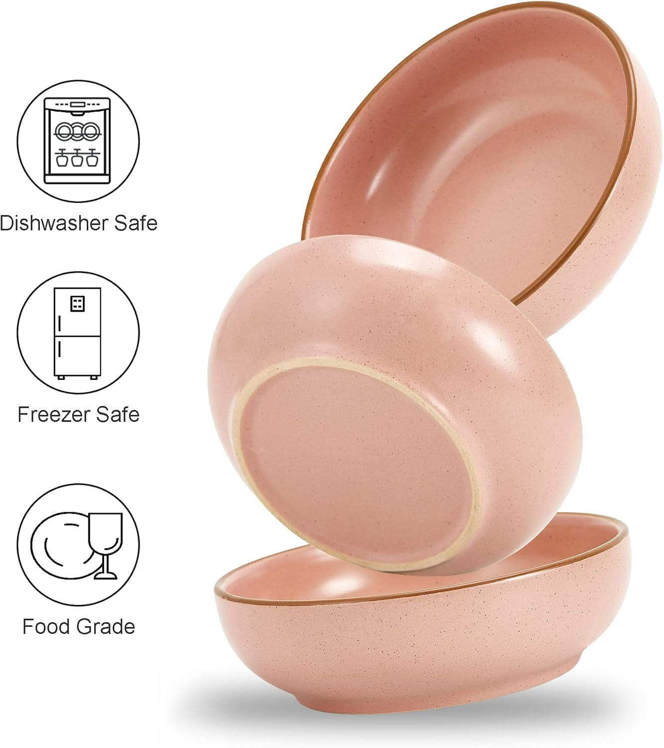 Howise Ceramic Cat Bowls Set of 3 – 5.19" Shallow Cat Dishes for Food and Water, Cute Pet Feeding Bowls for Cats and Puppies, Matte Pink