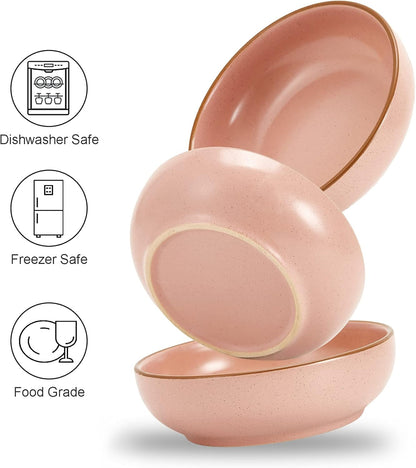 Howise Ceramic Cat Bowls Set of 3 – 5.19" Shallow Cat Dishes for Food and Water, Cute Pet Feeding Bowls for Cats and Puppies, Matte Pink