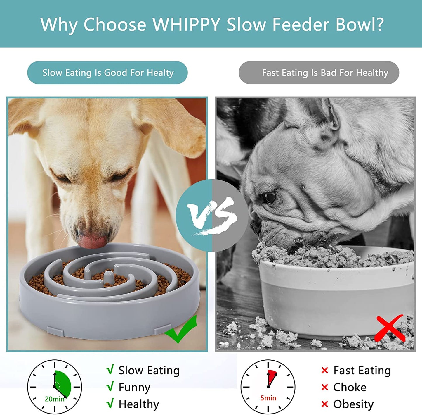 WHIPPY Slow Eating Dog Bowl – Eco-Friendly Non-Slip Pet Puzzle Feeder for Medium & Large Breed Dogs, Interactive Bloat Stop Dog Food Bowl for Choking & Gulping Prevention