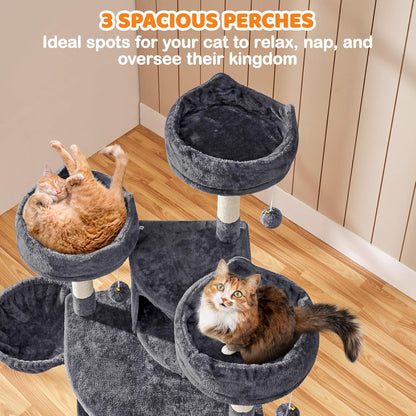 Yaheetech 68.5-in Luxury Cat Tree House – Heavy Duty Multi-Tier Activity Center for Large Cats, Extra Large Condo, Cozy Hammock & Sisal Scratching Posts