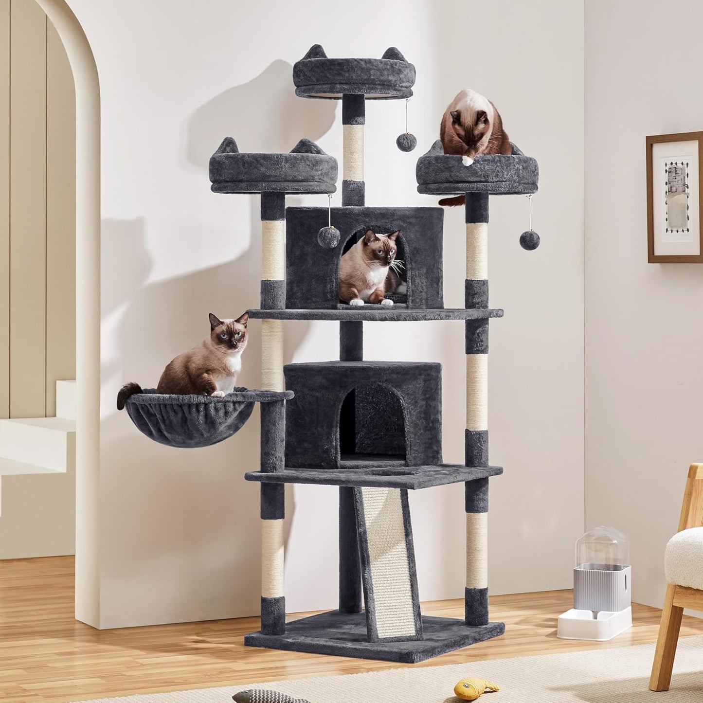 Yaheetech 68.5-in Luxury Cat Tree House – Heavy Duty Multi-Tier Activity Center for Large Cats, Extra Large Condo, Cozy Hammock & Sisal Scratching Posts