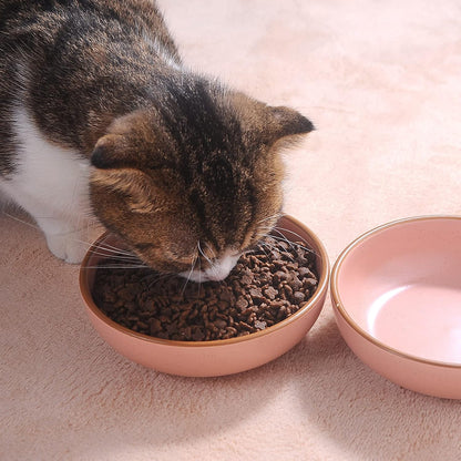 Howise Ceramic Cat Bowls Set of 3 – 5.19" Shallow Cat Dishes for Food and Water, Cute Pet Feeding Bowls for Cats and Puppies, Matte Pink